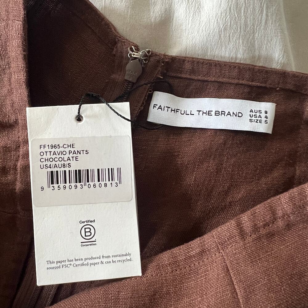 NWT Faithfull the Brand Ottavio Chocolate Brown Linen Wide Leg Pants Size 4 - Picture 8 of 10